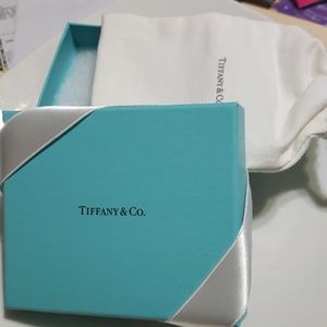 Tiffany & Co box with ribbon and drawstring bag